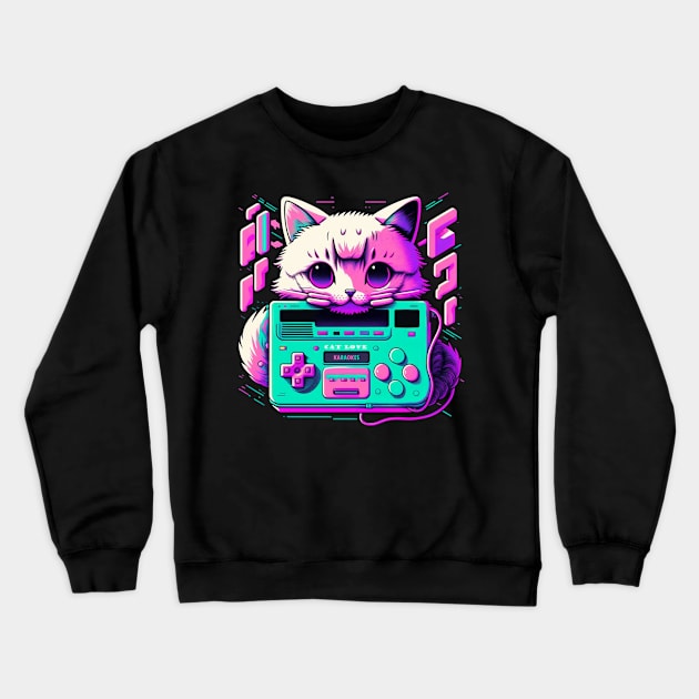 neon gamer cat Crewneck Sweatshirt by karaokes